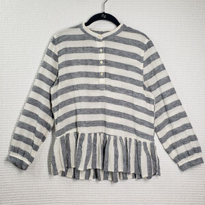 Lucky Brand Peplum Top Women Medium White Henley Boho Ruffle Prairie Western